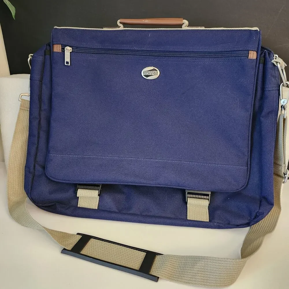 American Tourister Laptop Carry On Messenge Bag Blue Crossbody Briefcase Travel